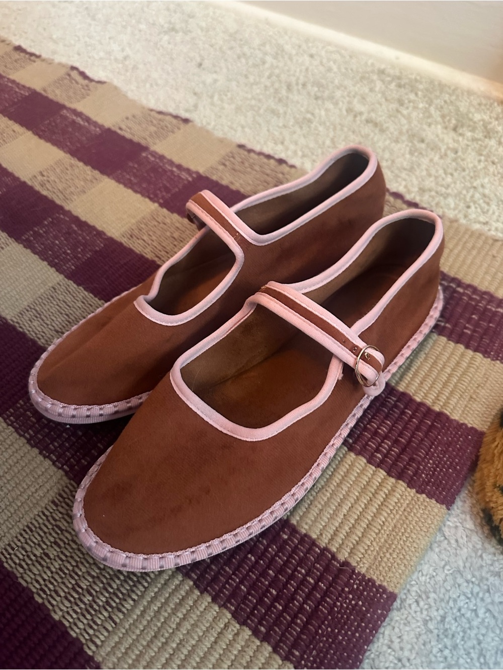Women’s Brown Cushionaire MissyMary Jane Flats with Pink Trim